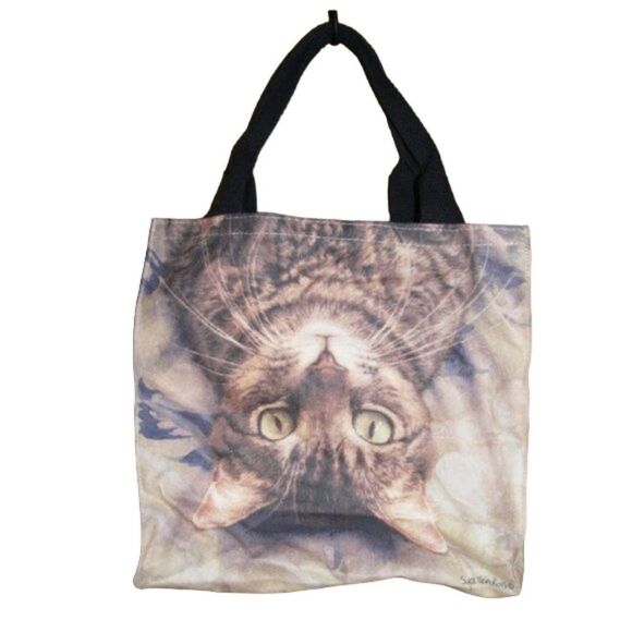 SUEELLEN ROSS Peculiar Perspective Tote, Tabby Cat, Canvas, 11 x 12 x 4 - Picture 3 of 7
